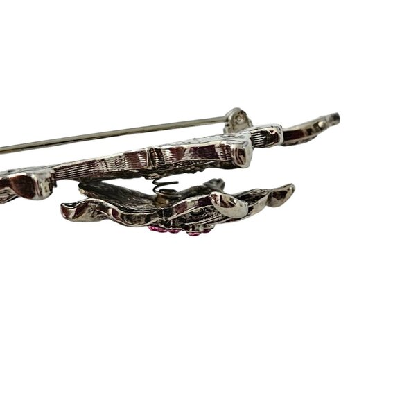 1928 Brand Silver Tone Pink Rhinestone, Marcasite Flower Trembler Brooch L268 - Picture 5 of 11